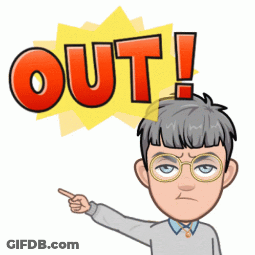 A Cartoon Man Pointing At The Word Out GIF