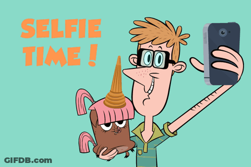 A Cartoon Man Taking A Selfie With A Unicorn GIF