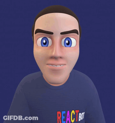 A Cartoon Man Wearing A Shirt That Says Reactbot On It GIF