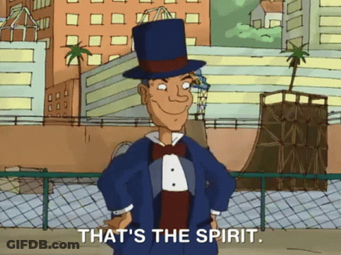 A Cartoon Man Wearing A Top Hat And A Tuxedo Says That 'S The Spirit GIF