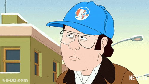 A Cartoon Man Wearing Glasses And A Blue Hat With The Word Netflix On It GIF