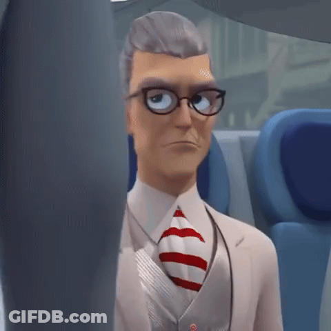 A Cartoon Man Wearing Glasses And A Tie Is Sitting On A Plane . GIF
