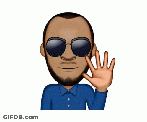 A Cartoon Man Wearing Sunglasses And A Blue Shirt Is Waving GIF