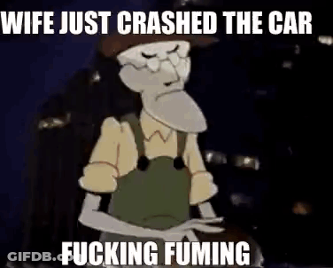 A Cartoon Man With A Beard And Glasses Is Sitting In A Car . GIF