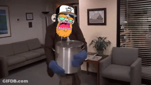 A Cartoon Man With A Beard Is Holding A Large Pot GIF