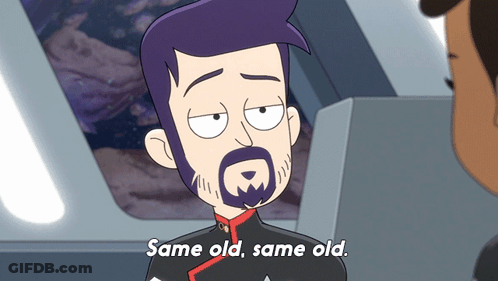 A Cartoon Man With A Beard Says " Same Old Same Old " GIF