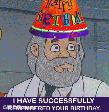 A Cartoon Man With A Beard Wearing A Happy Birthday Party Hat GIF