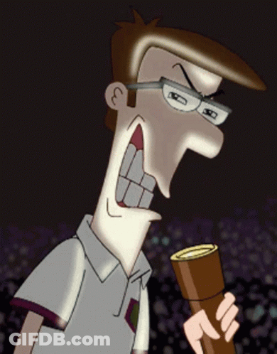 A Cartoon Man With Glasses Is Holding A Flashlight In His Hand GIF