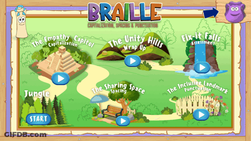 A Cartoon Map For Braille Shows A Jungle And A Pyramid GIF