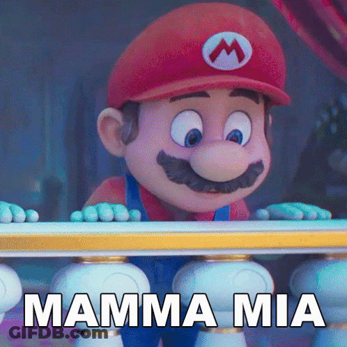 A Cartoon Mario Is Behind A Railing And Says Mamma Mia GIF