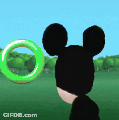 A Cartoon Mickey Mouse Is Looking At A Green Circle GIF