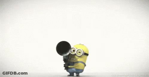A Cartoon Minion Is Doing A Handstand With His Mouth Open And His Nose Sticking Out . GIF