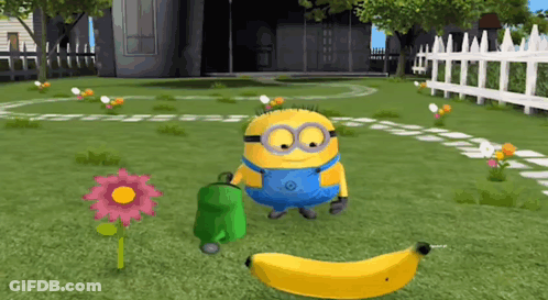 Minion Holding Green Watering Can And Banana GIF