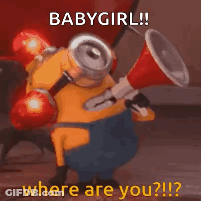 A Cartoon Minion Is Holding A Megaphone And Asking Where Are You . GIF
