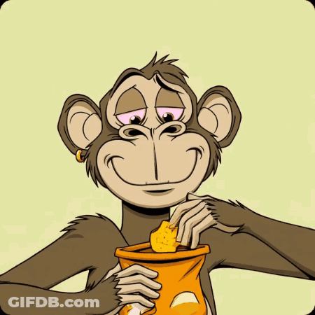 A Cartoon Monkey Eating A Bag Of Chips GIF