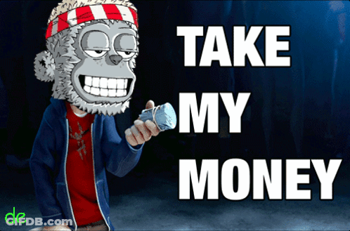 A Cartoon Monkey Holding A Flashlight With The Words Take My Money Below Him GIF