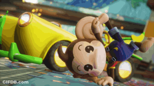 A Cartoon Monkey Is Doing A Handstand In Front Of A Car GIF