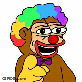 A Cartoon Monkey Is Dressed As A Clown And Pointing At The Camera GIF