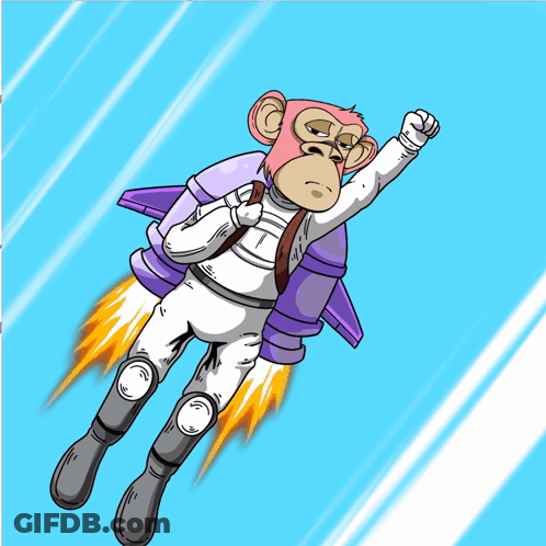 A Cartoon Monkey Is Flying Through The Air With A Purple Backpack GIF