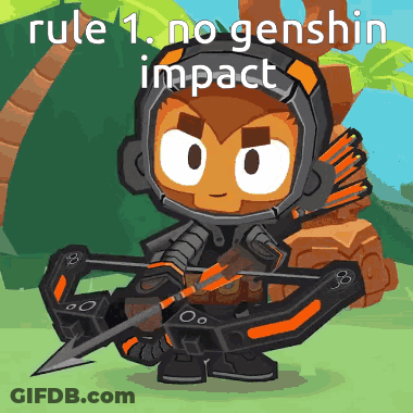 A Cartoon Monkey Is Holding A Bow And Arrow With The Words Rule 1 No Genshin Impact Behind Him GIF