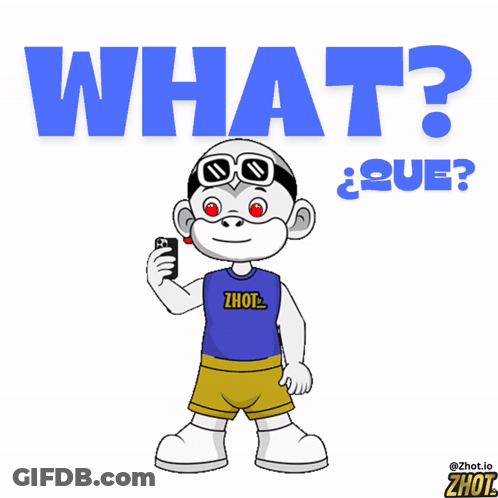 A Cartoon Monkey Is Holding A Cell Phone In Front Of A Blue Sign That Says What Que GIF