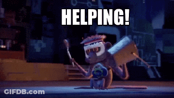 A Cartoon Monkey Is Holding A Hammer And Says Helping ! GIF