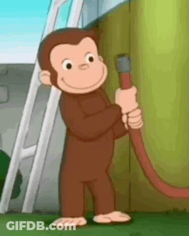 A Cartoon Monkey Is Holding A Red Hose In His Hand . GIF