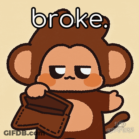 A Cartoon Monkey Is Holding A Wallet And The Word Broke Is Above It GIF