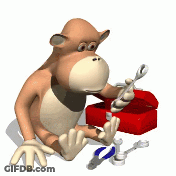 A Cartoon Monkey Is Holding A Wrench Next To A Red Toolbox GIF