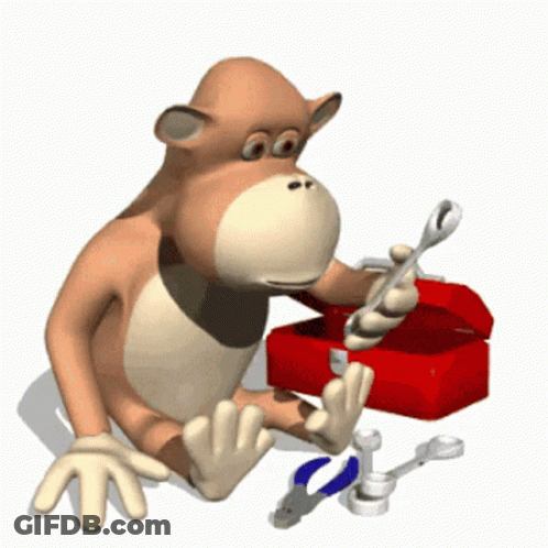 A Cartoon Monkey Is Holding A Wrench Next To A Toolbox GIF