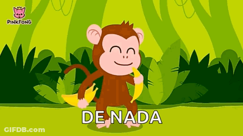 A Cartoon Monkey Is Holding Two Bananas And The Word De Nada Is On The Bottom Right GIF