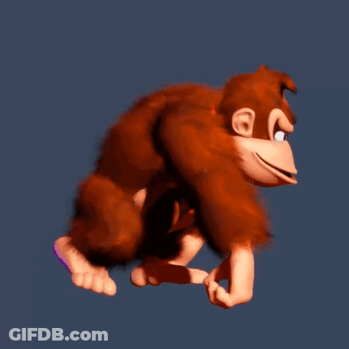 A Cartoon Monkey Is Jumping In The Air Against A Blue Background GIF