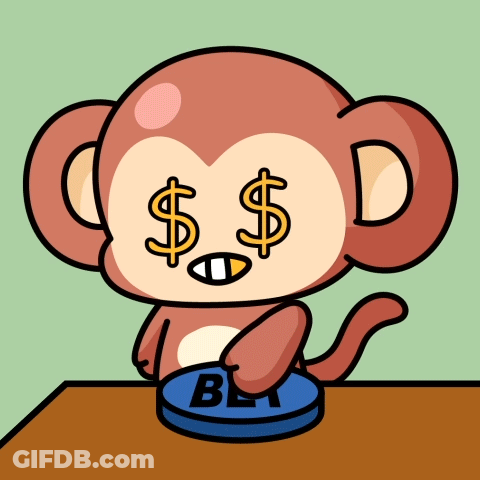 A Cartoon Monkey Is Pressing A Button With The Word Bet On It GIF