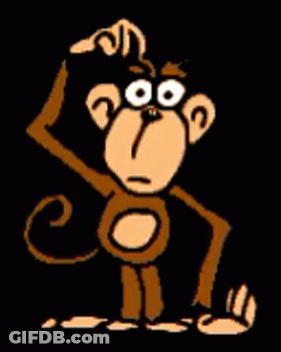 A Cartoon Monkey Is Scratching His Head And Making A Funny Face . GIF