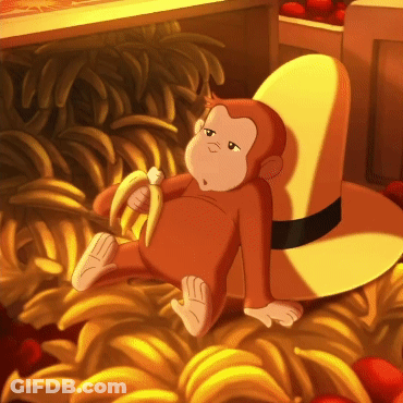 A Cartoon Monkey Is Sitting On A Pile Of Bananas And Eating A Banana GIF