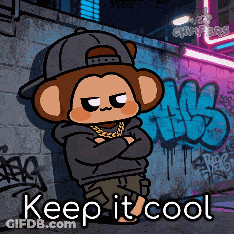 A Cartoon Monkey Is Standing In Front Of A Wall With Graffiti And The Words Keep It Cool GIF
