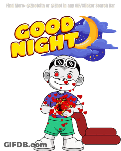 A Cartoon Monkey Is Surrounded By Hearts And The Words Good Night GIF