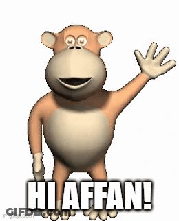 A Cartoon Monkey Is Waving With The Words Hi Affan Below It GIF