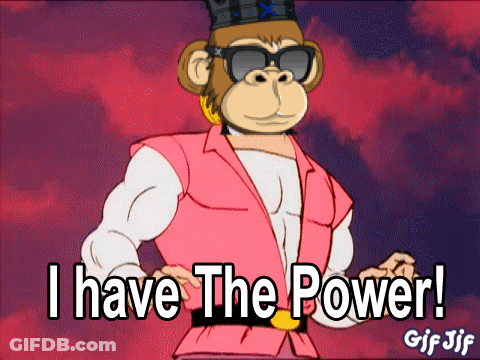 A Cartoon Monkey Is Wearing Sunglasses And A Hat And Says I Have The Power GIF