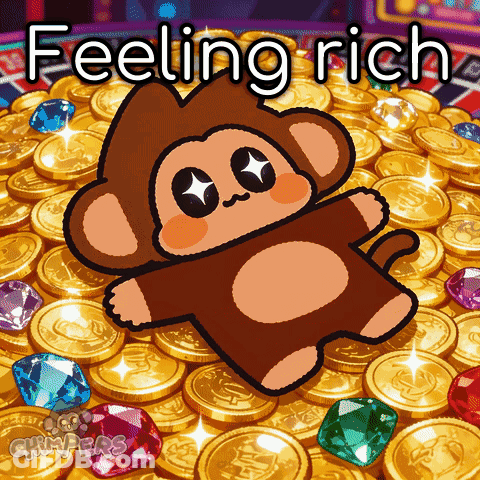 A Cartoon Monkey Laying On A Pile Of Gold Coins GIF