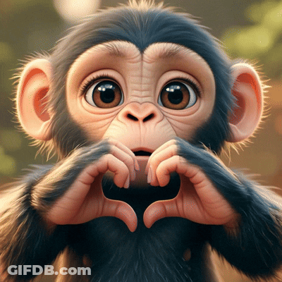 A Cartoon Monkey Making A Heart With Its Hands GIF