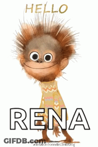 A Cartoon Monkey Says Hello Rena And Is Smiling GIF