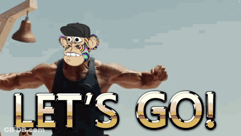 A Cartoon Monkey Says Let 'S Go With A Bell Behind Him GIF