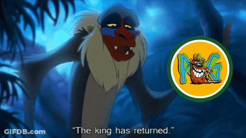 A Cartoon Monkey Says " The King Has Returned " Next To A Rat GIF