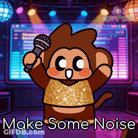 A Cartoon Monkey Singing Into A Microphone With The Words Make Some Noise GIF