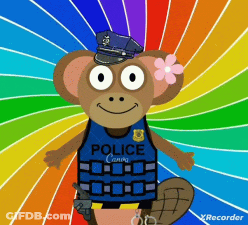A Cartoon Monkey Wearing A Blue Police Vest GIF