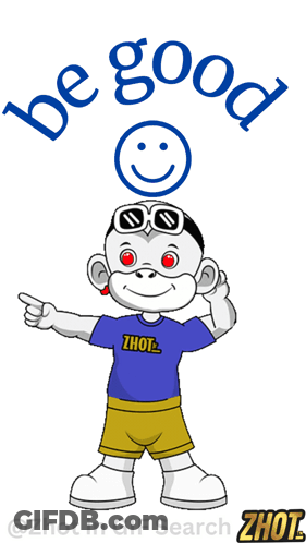 A Cartoon Monkey Wearing A Blue Shirt That Says Zhot GIF