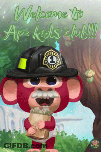A Cartoon Monkey Wearing A Fireman 'S Hat Is Holding A Bag Of Money GIF