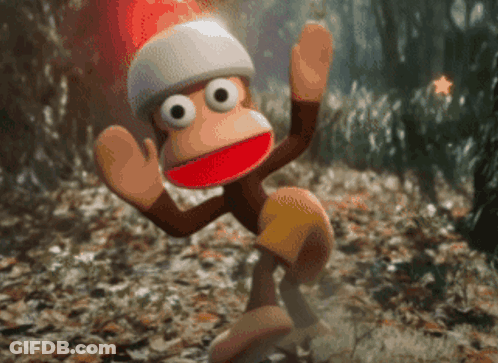 A Cartoon Monkey Wearing A Hat And Shorts Is Standing In The Woods GIF