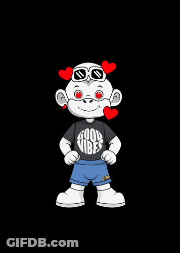 A Cartoon Monkey Wearing A Shirt That Says Good Vibes GIF